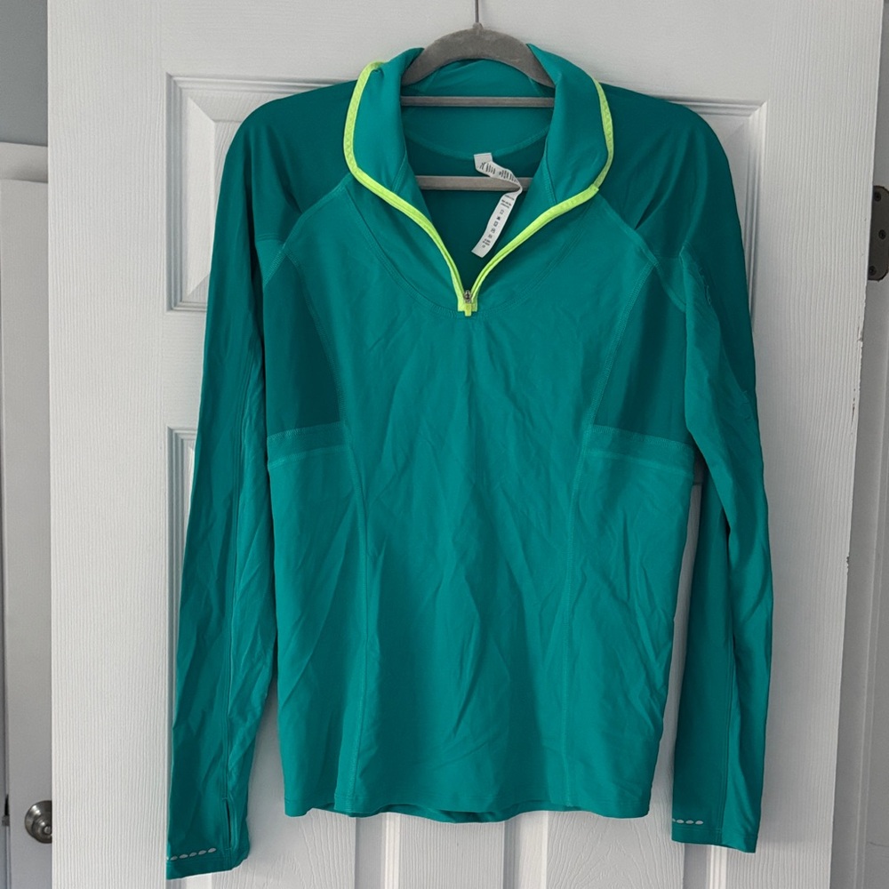 Lululemon Athletica Teal Pullover with Neon Yellow Trim